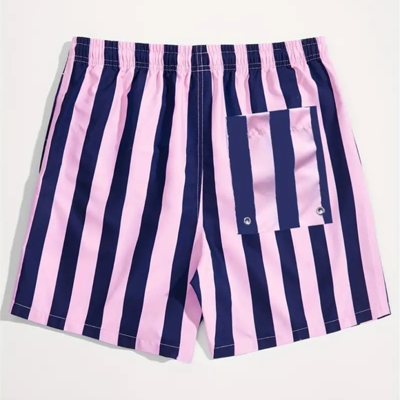 BNWT Isabelle LaRue Men's Blue and Pink Stripe Swim Shorts - Picture 2 of 4